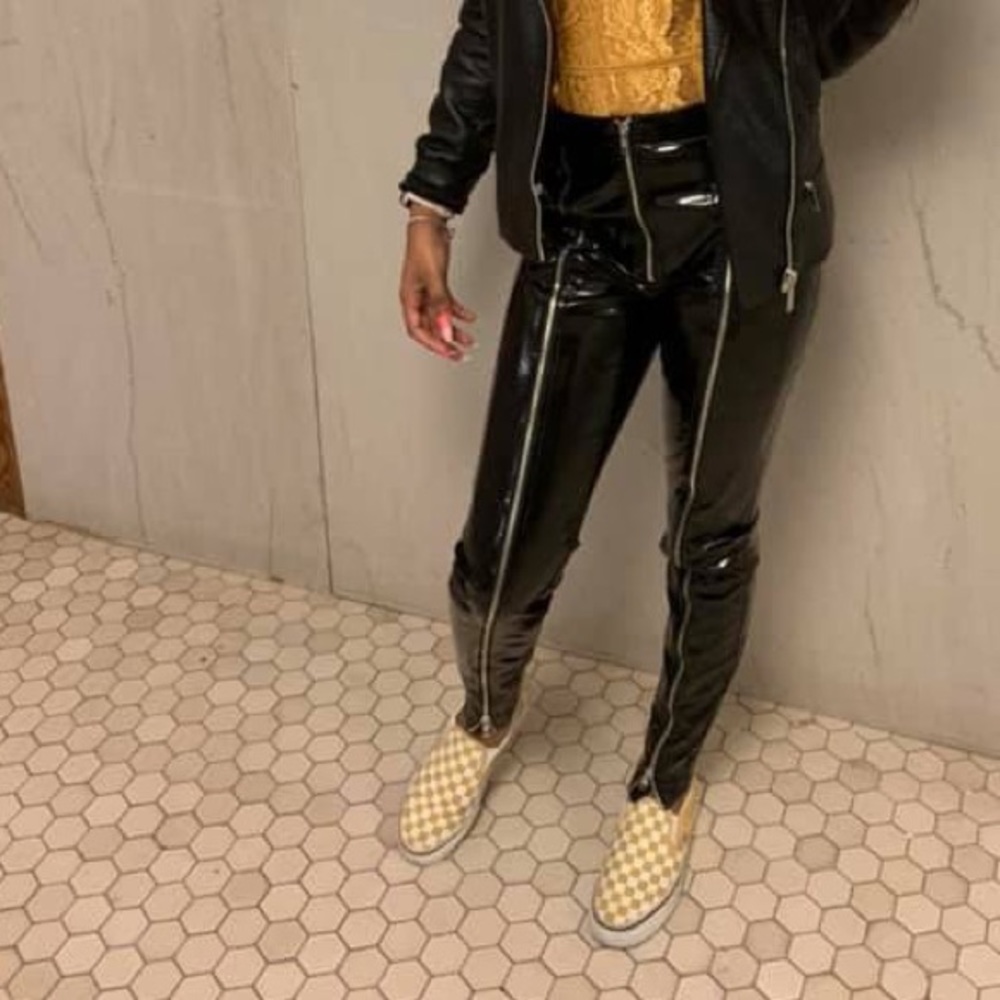 Black Zip up Latex Pants